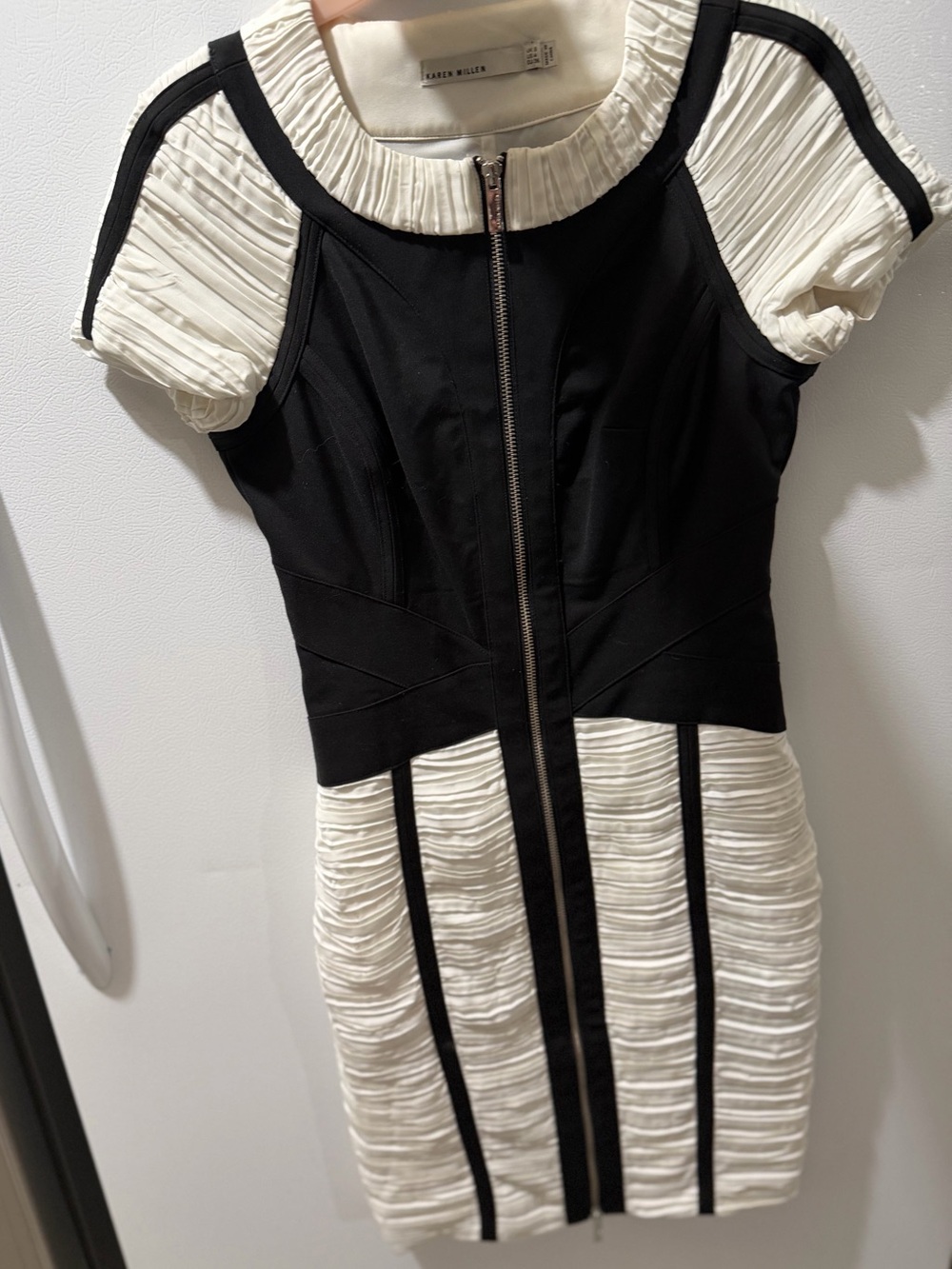 Karen Millen Black and White Panelled Zip-Front Mini Dress